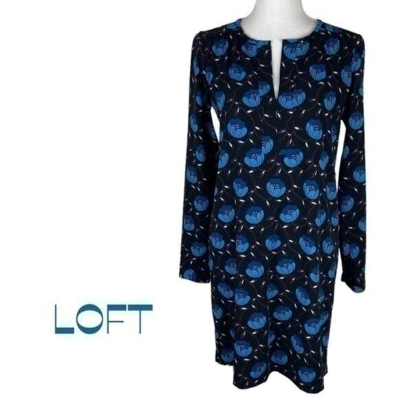 LOFT Bold Floral Print Career Office Work Shift Dress Women's NWOT Size XS - Picture 2 of 12